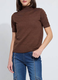 Lysse Lottie Smocked Mock Short Sleeve Sweater in polished wood - women's sweater