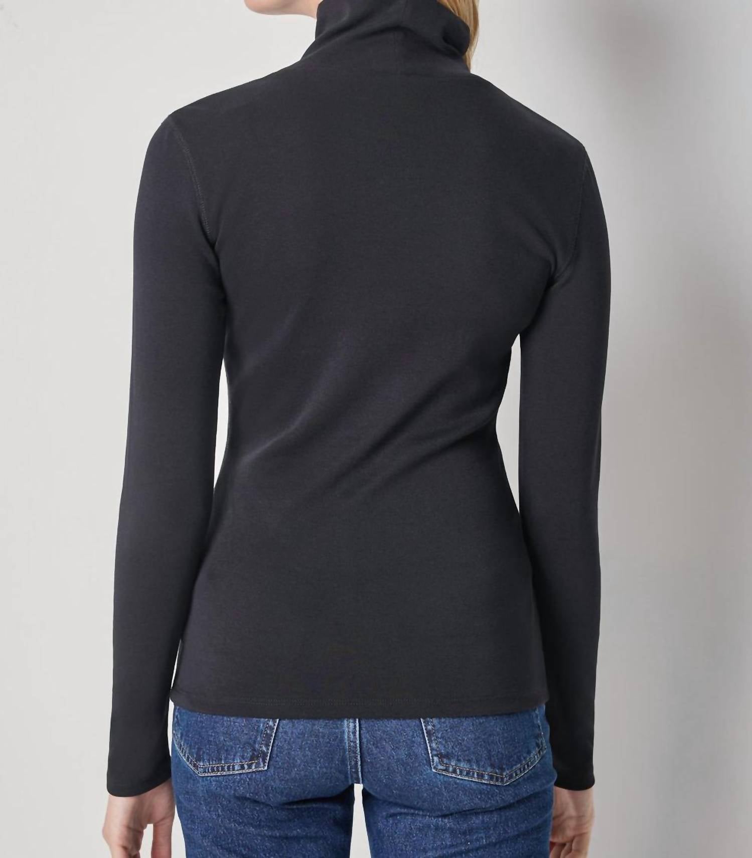 Lilla P Long Sleeve Turtleneck Tee in black 2 - women's long sleeve top - detail view
