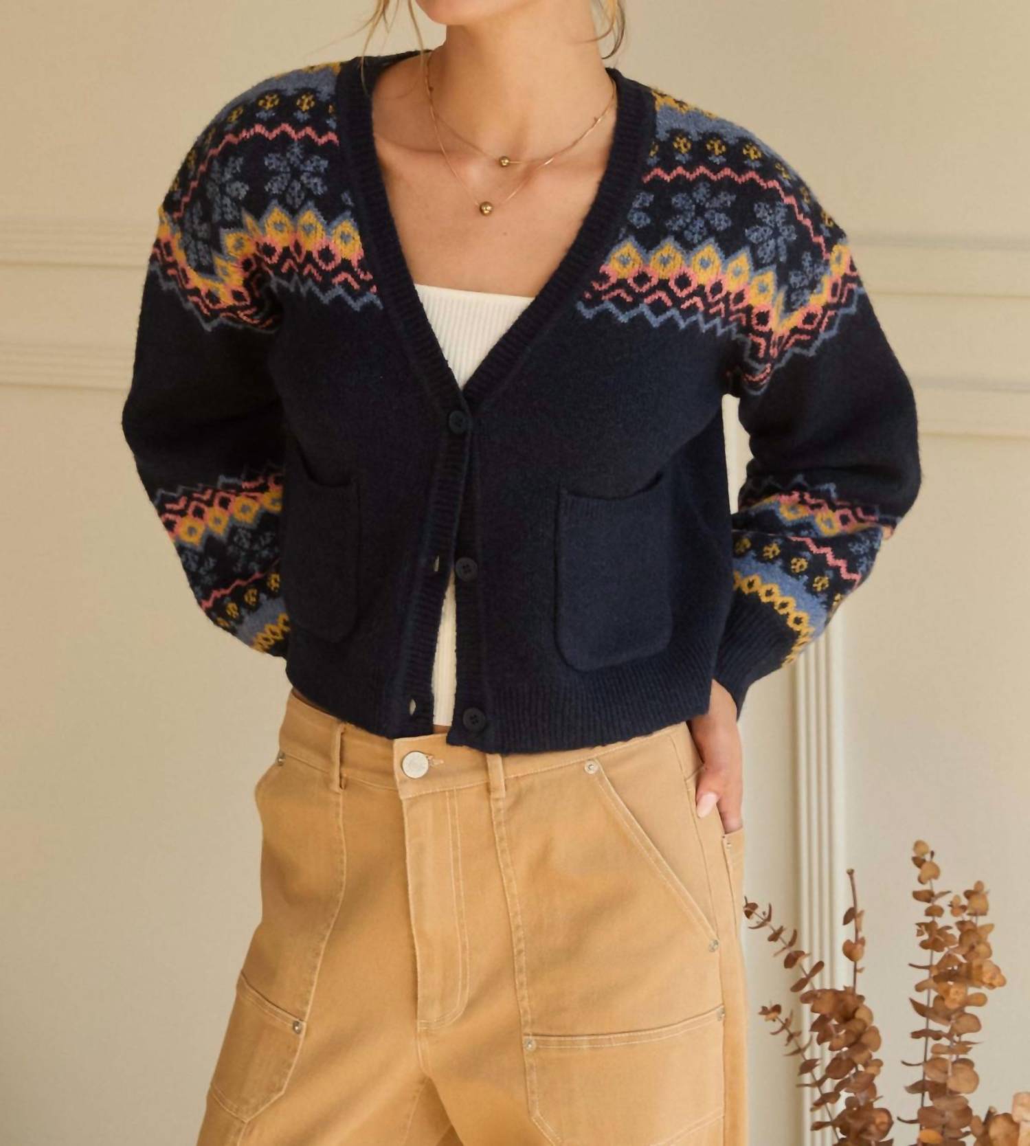 Skies Are Blue - Intarsia V Neck Cardigan