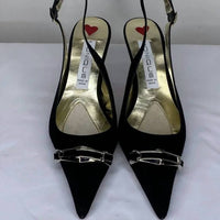 Monique Lhuillier Women's Suede Slingback Pointed Toe High-heel Pumps in black red - women's heels - alternate view