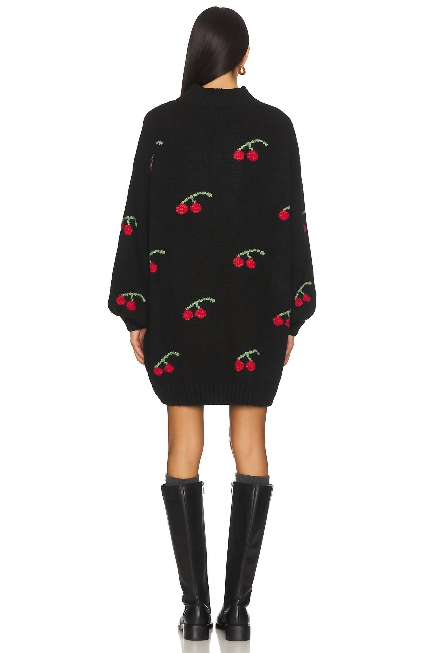 Callahan Cherry Sweater Dress in black - women's dress - detail view