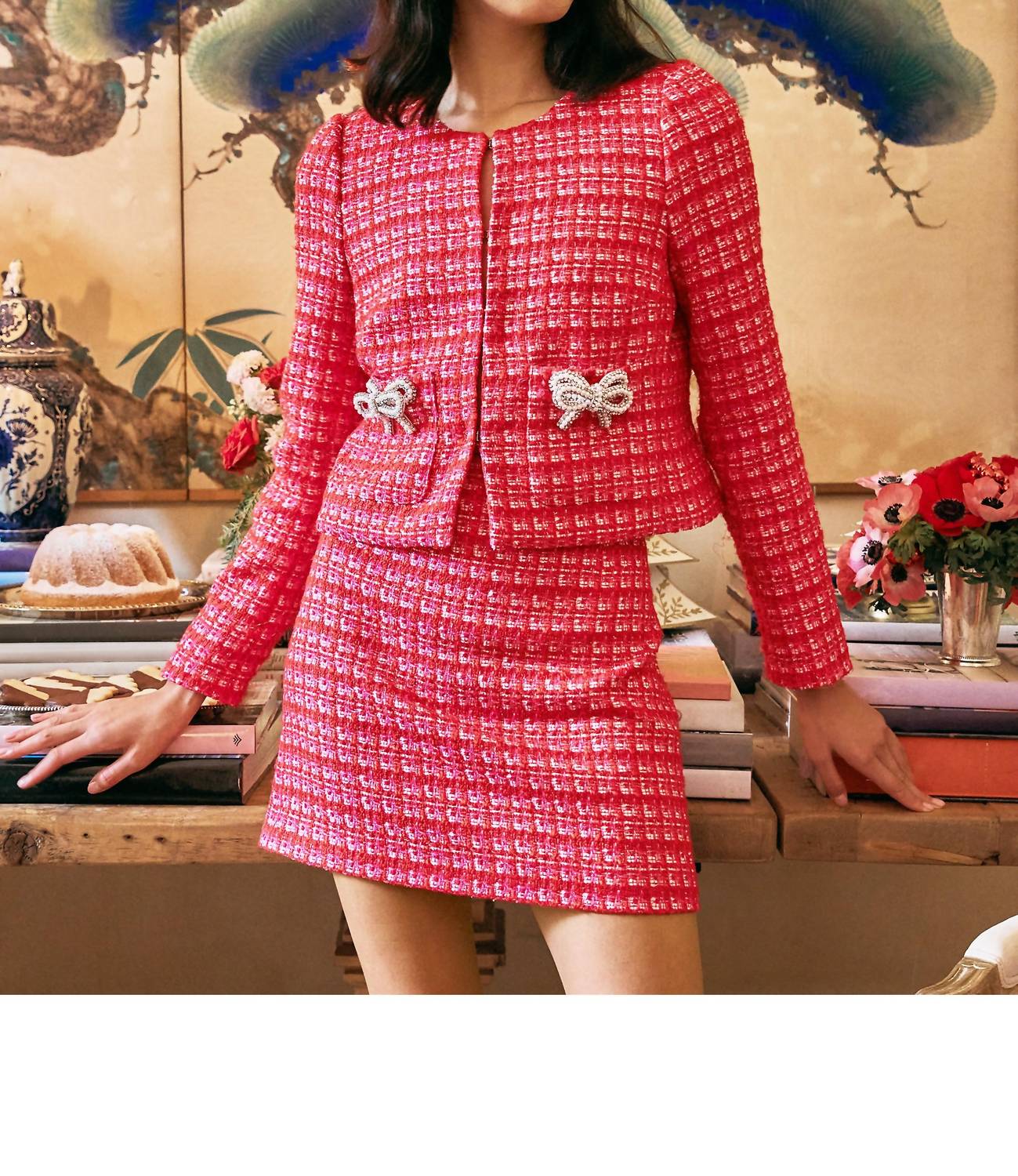 Lilly Pulitzer Kimia Jacket in cranberry red fiesta boucle 1 - women's jacket - view 7