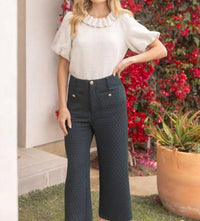 Voy - Pearled Ruffle Neckline Top