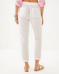 Lilly Pulitzer Taron Mid Rise Linen Pants in resort white - women's pants - detail view