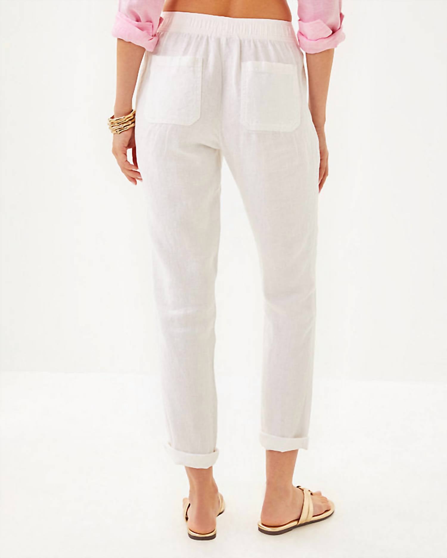 Lilly Pulitzer Taron Mid Rise Linen Pants in resort white - women's pants - detail view