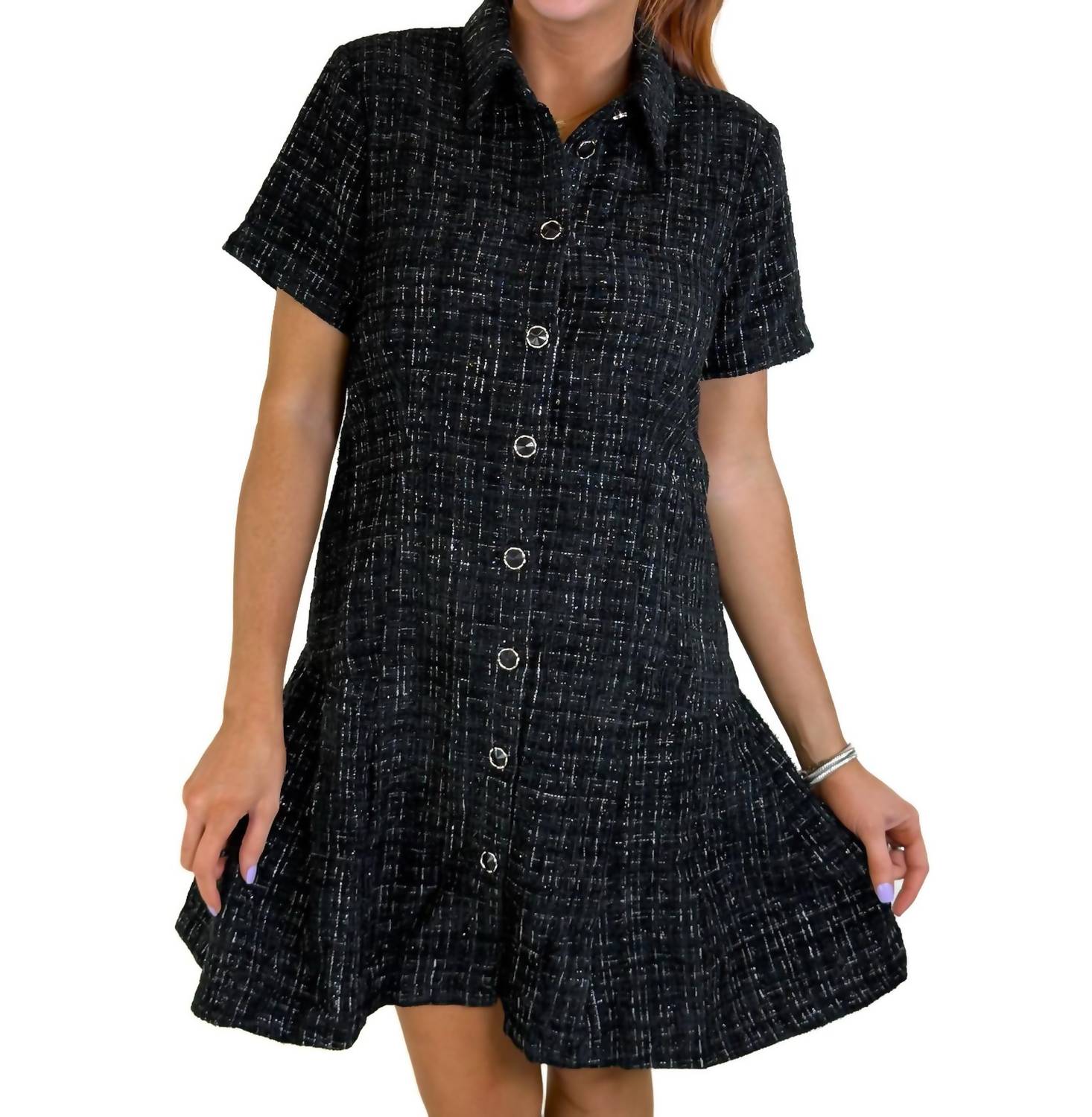 Joy Joy - Pleated Buttons Mini Dress