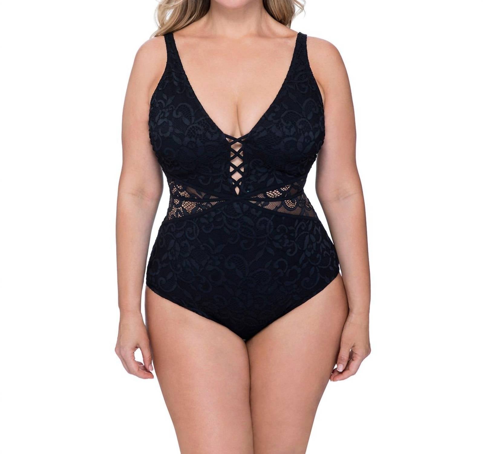 Profile By Gottex - Shalimar Lace Strappy V-neck One Piece - Plus