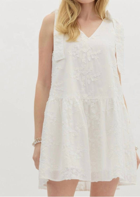 Entro - 3d Floral Embroidery Mini Dress With Tie Straps