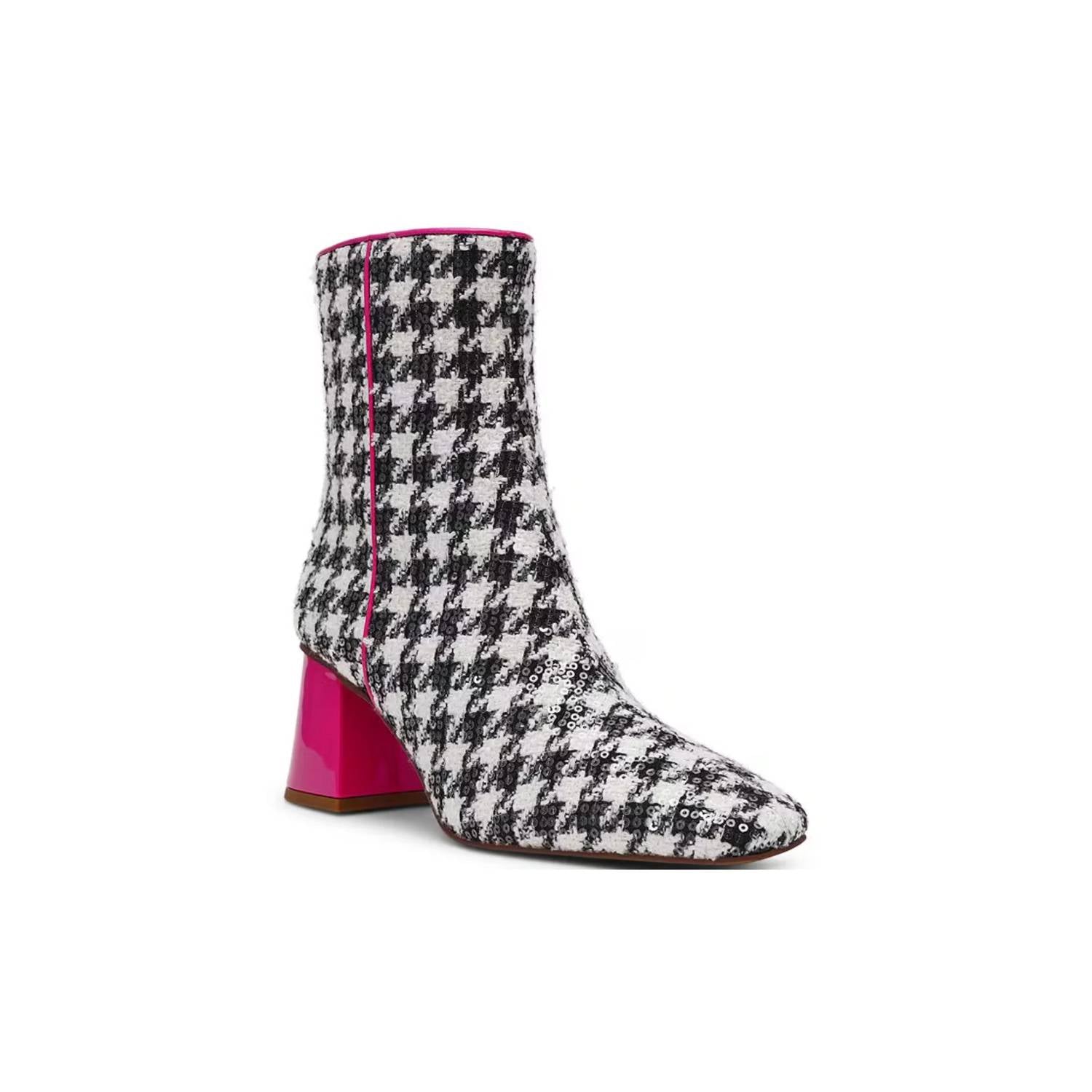 Betsey Johnson - Women's Stevie Houndstooth Embellished Heel Booties