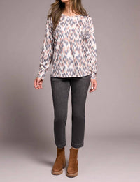 Tribal - Fuzzy Soft Crew Neck Combo Print Knit Top