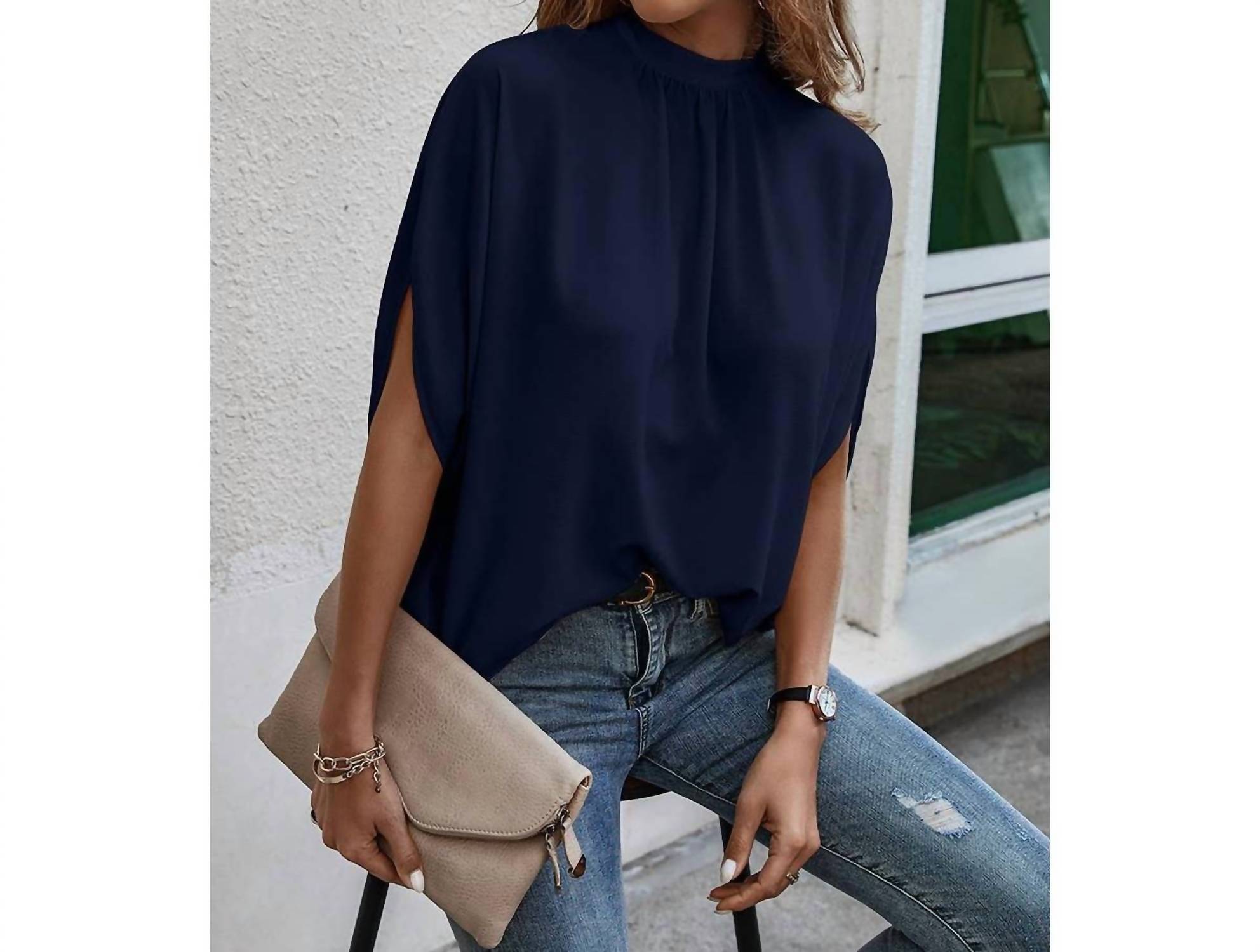 Supreme Fashion - Solid Cape Short Sleeve Loose Top