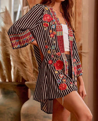 Andree By Unit - Embroidered Striped Cardigan
