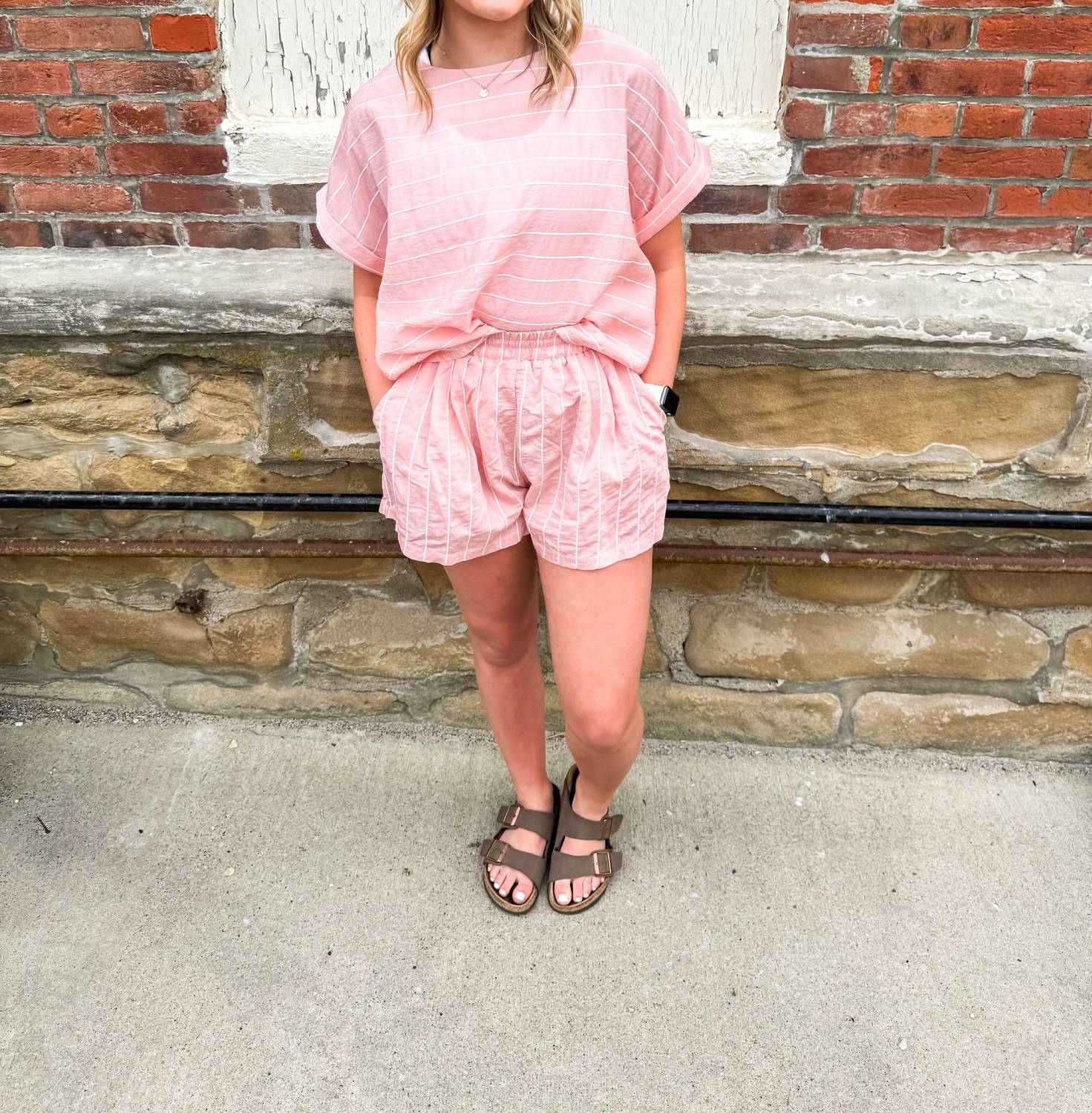 Klesis - April Striped Relaxed Fit Short Sleeve Top And Shorts Set