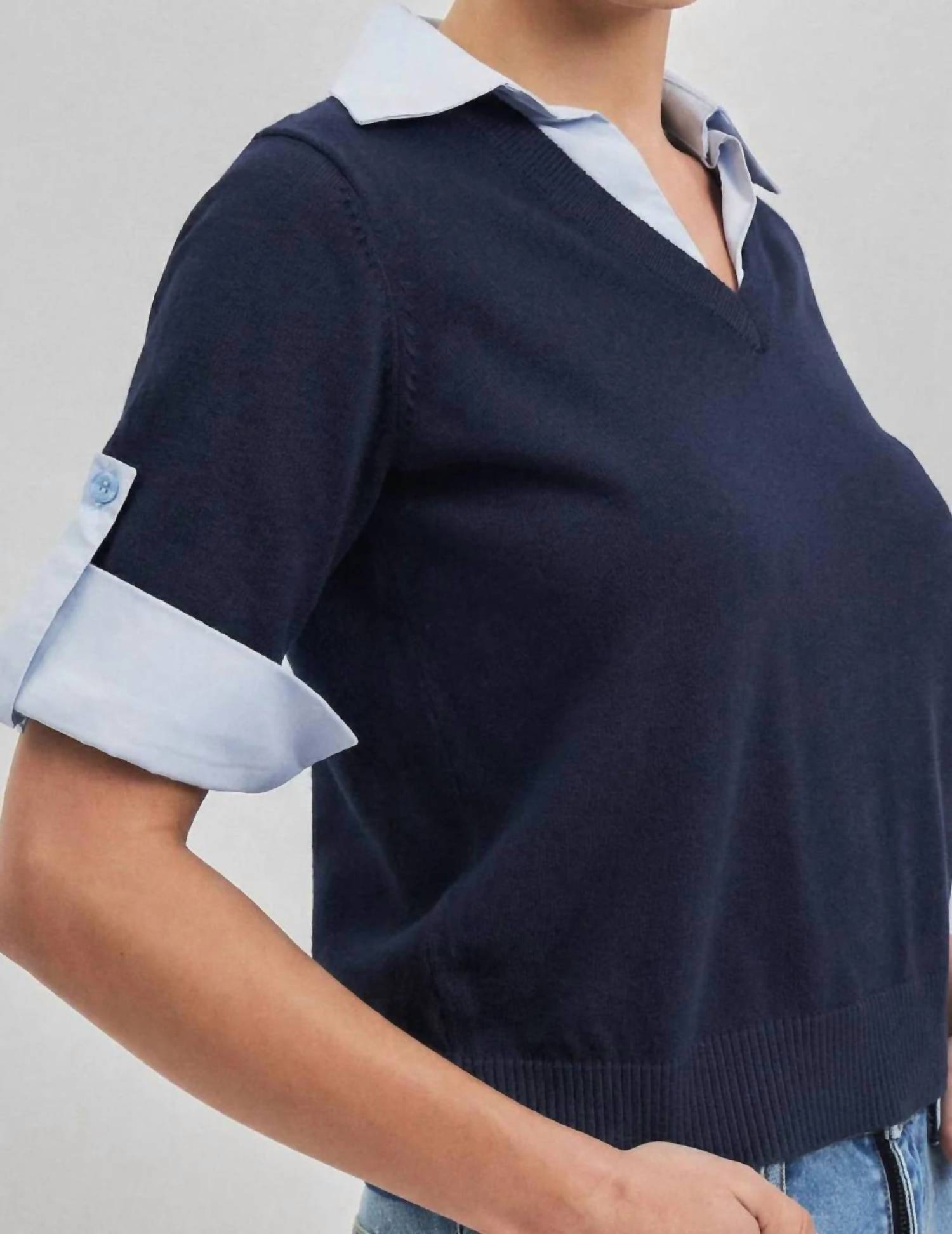 Able - Layered Look Short Sleeve Sweater Top