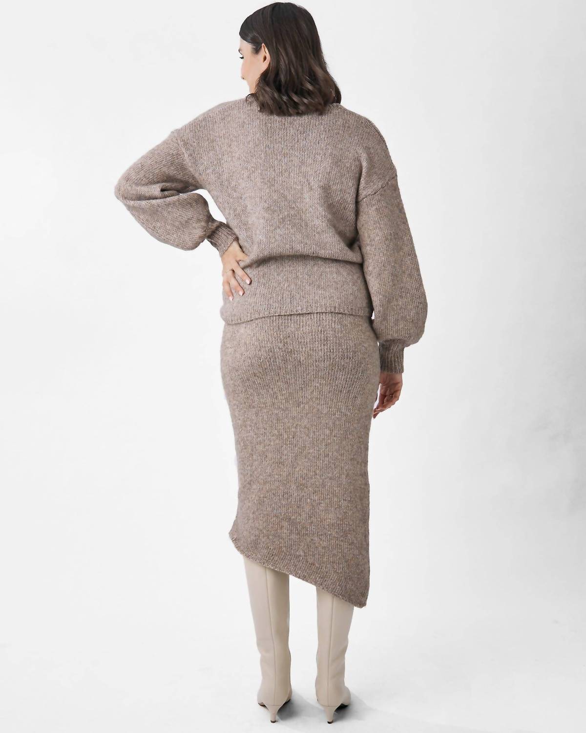 Angel Maternity Maternity Crossover Knit Top in taupe - women's blouse - detail view