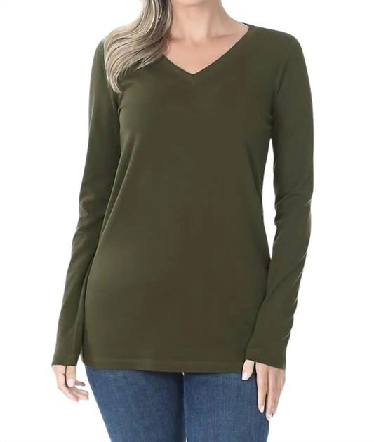 Zenana - Cotton V-neck Long Sleeve
