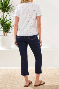 Tribal - Embroidered Polka Dot Quarter Sleeve Knit Top