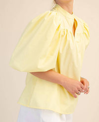 Glam - Collar V-neck Bubble Sleeve Poplin Top