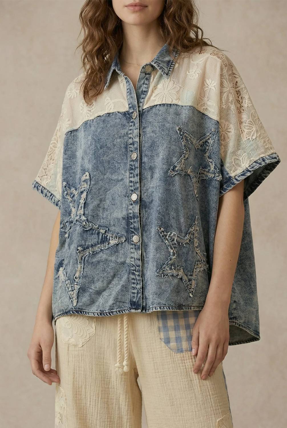 Mello - Mixed Media Denim Star Shirt