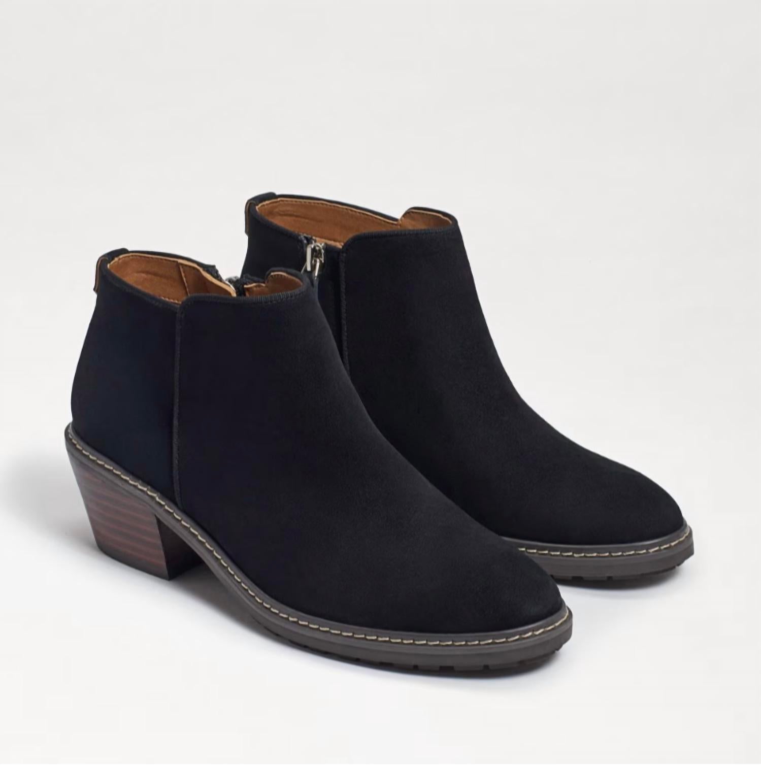 Sam Edelman - Women's Pryce Leather Round Toe Stacked Heel Slip-on Ankle Boots