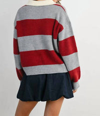 Buttermelon - Buttoned Striped Collared Long Sleeve Top