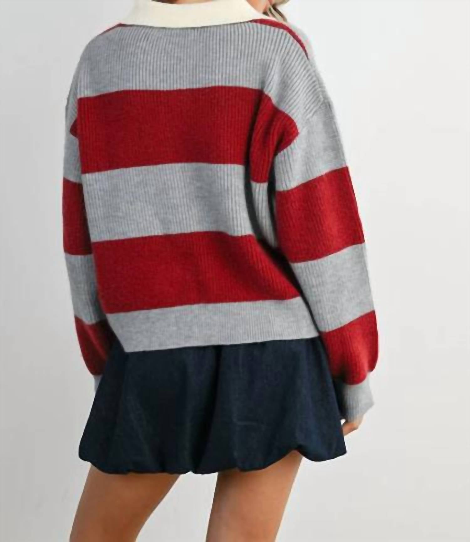 Buttermelon - Buttoned Striped Collared Long Sleeve Top
