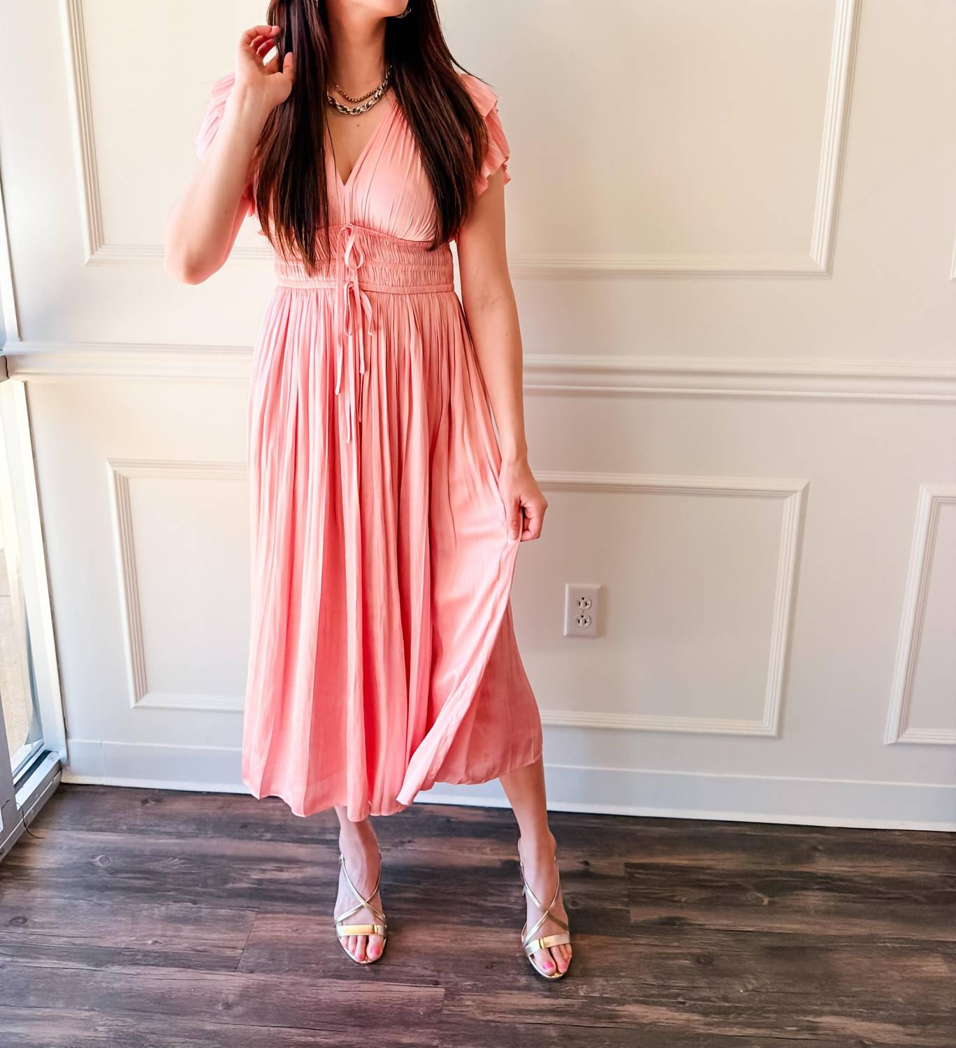 Current Air - Boardwalk Pink Pleated Midi Dress