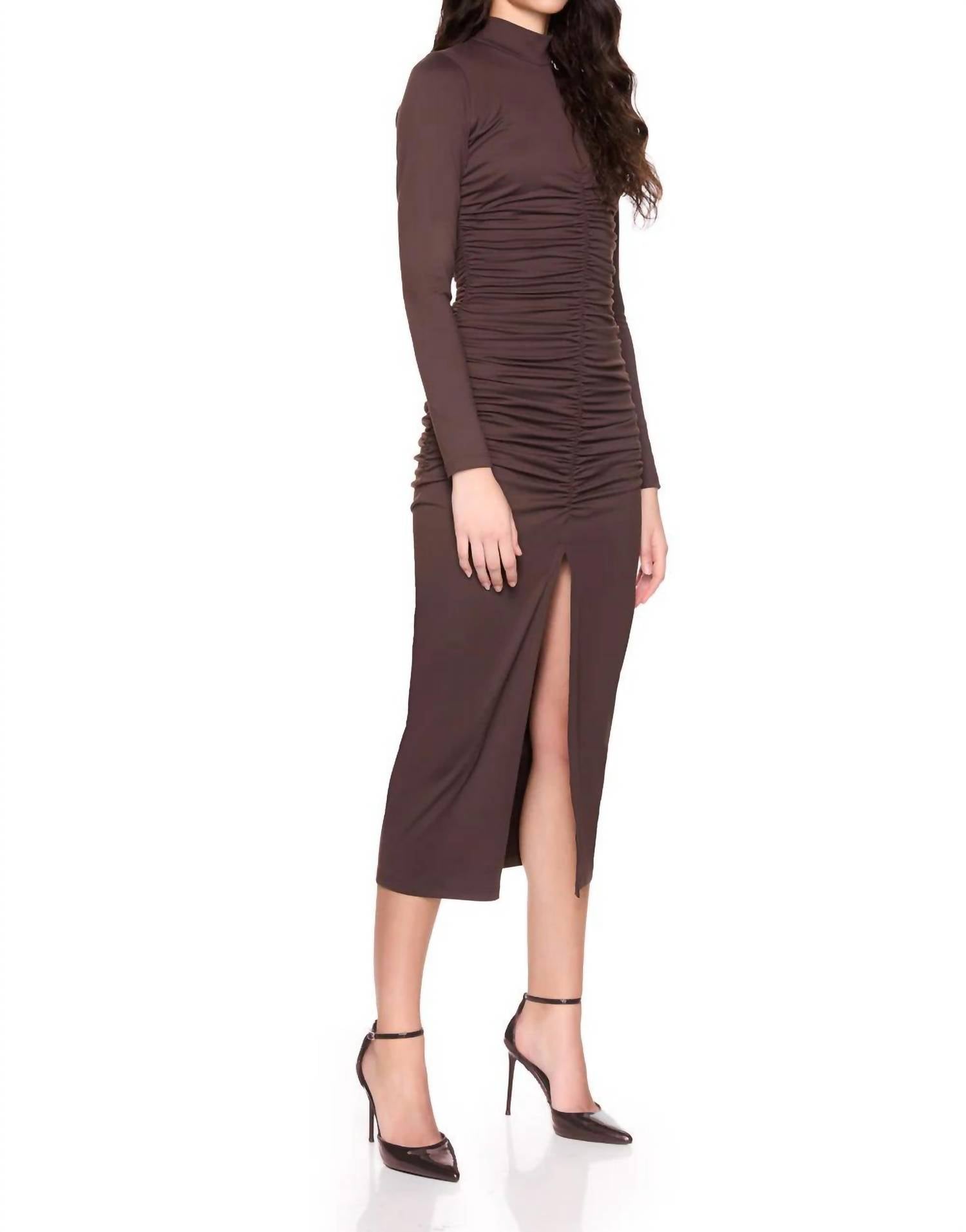 Susana Monaco - Mockneck Gathered Front Long Sleeve Dress