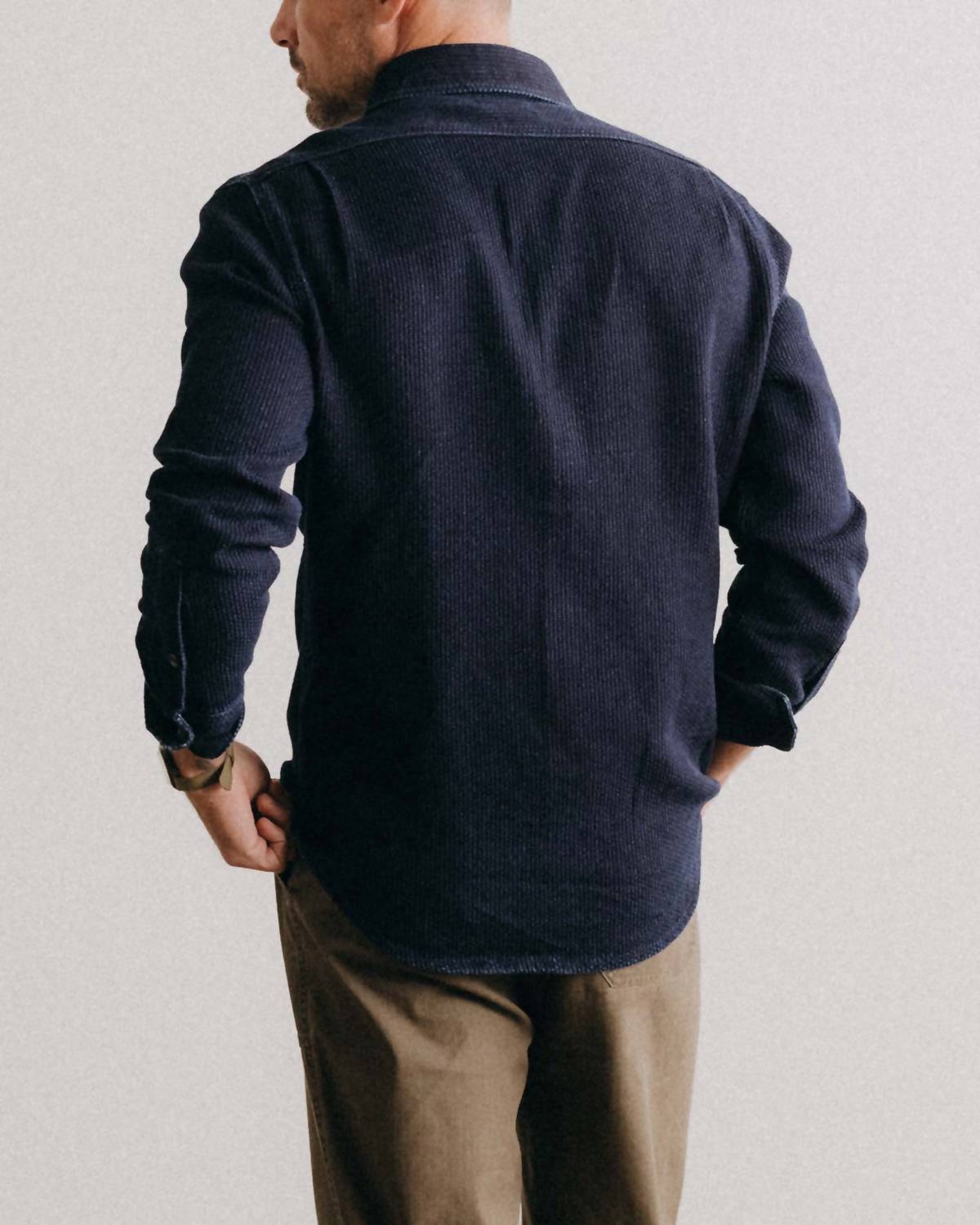 Taylor Stitch Utility Long Sleeve Shirt in rinsed indigo - men's shirt - detail view
