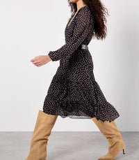 Apricot - Polka Dot Chiffon Wrap Dress