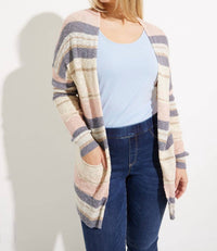 CHARLIE B Loose-fitting Cardigan in pearl stripe - women's cardigan