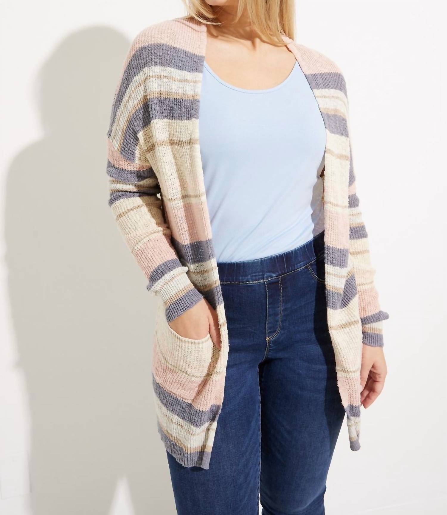 CHARLIE B Loose-fitting Cardigan in pearl stripe - women's cardigan