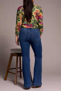TRIBAL Boundless Audrey Pull On Flare Jeans in faded blue - women's jeans - detail view