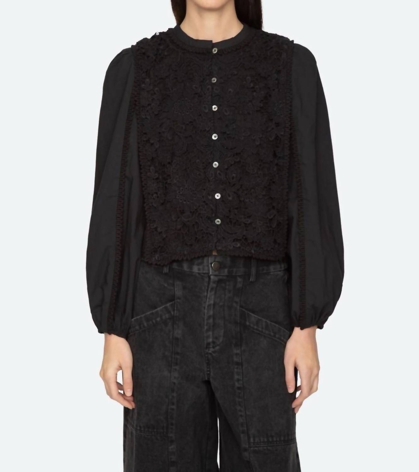 SEA Sabine Long Sleeve Top in black - women's blouse