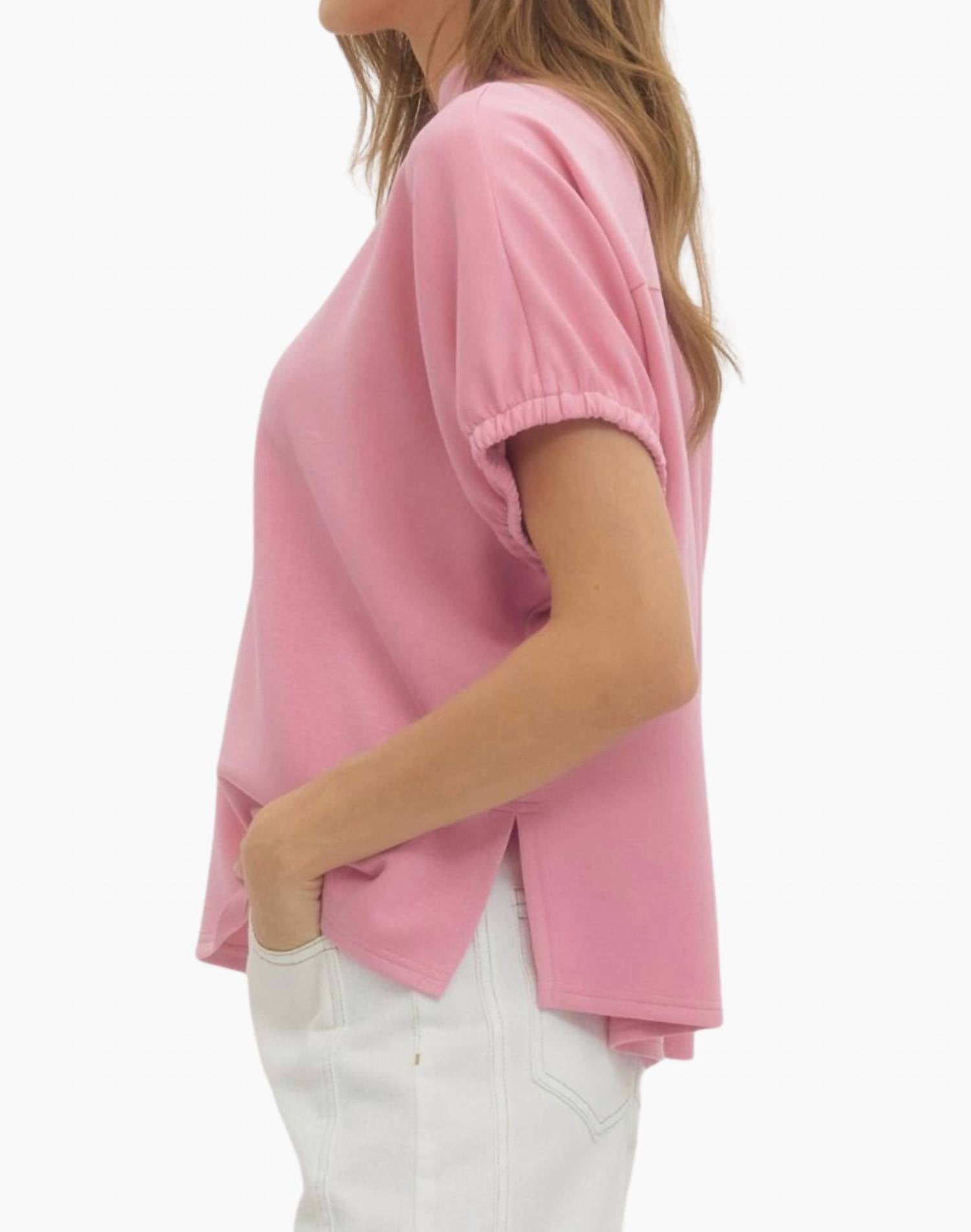 entro Collins Collared Top in dusty pink - women's t-shirt - alternate view