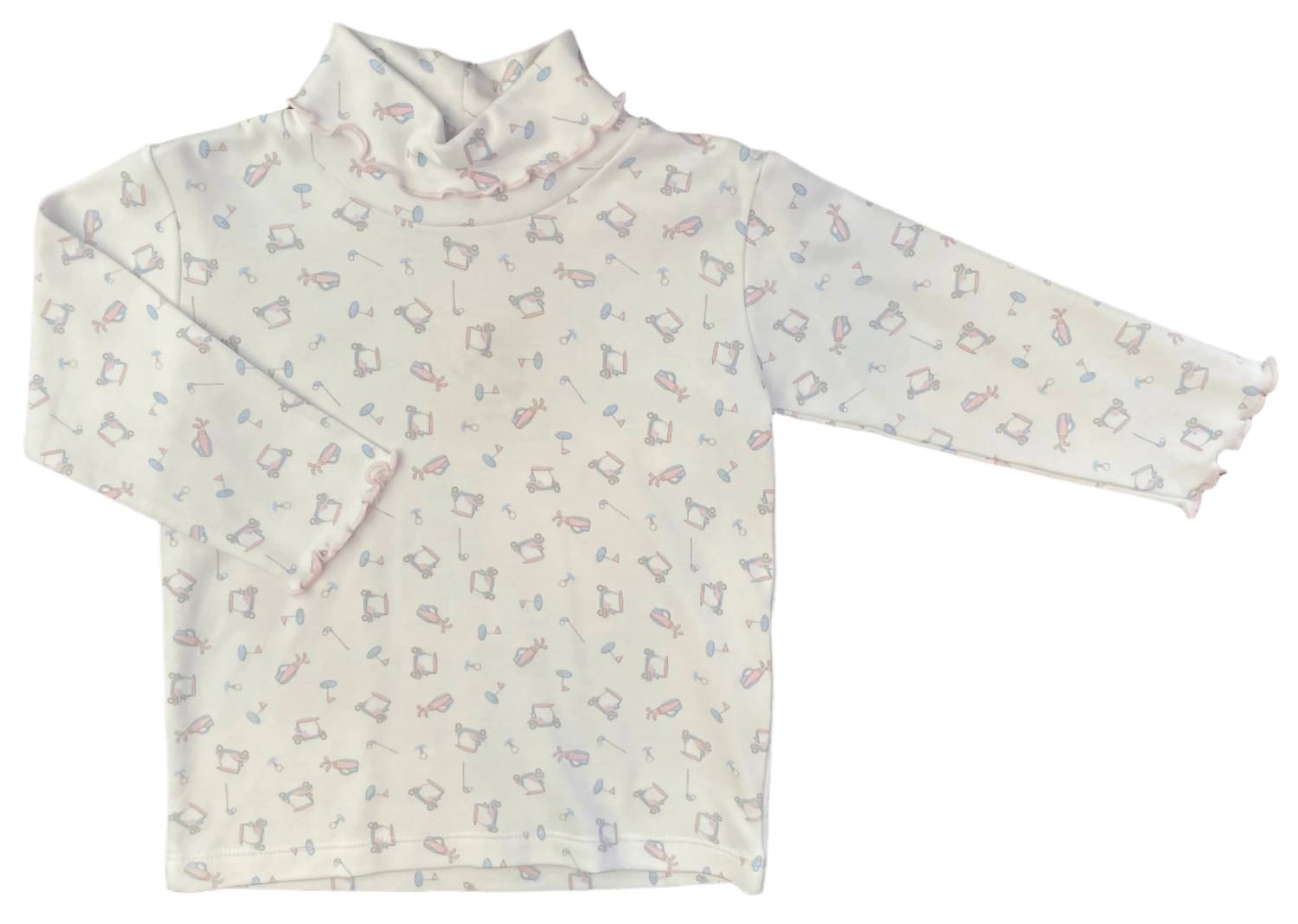 Luigi Kids - Girls Golf Print Lettuce Edge Turtleneck Top
