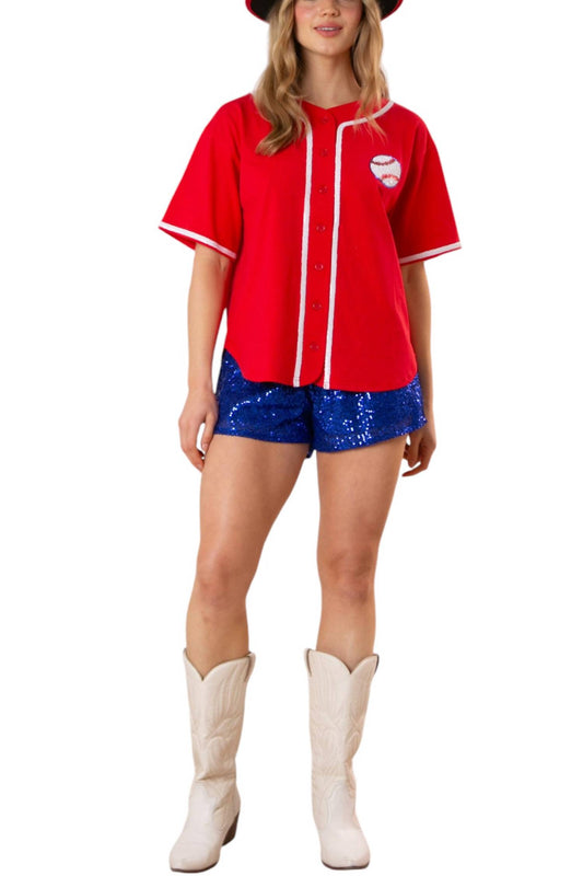 Fantastic Fawn - Baseball Sequins Embroidery Top