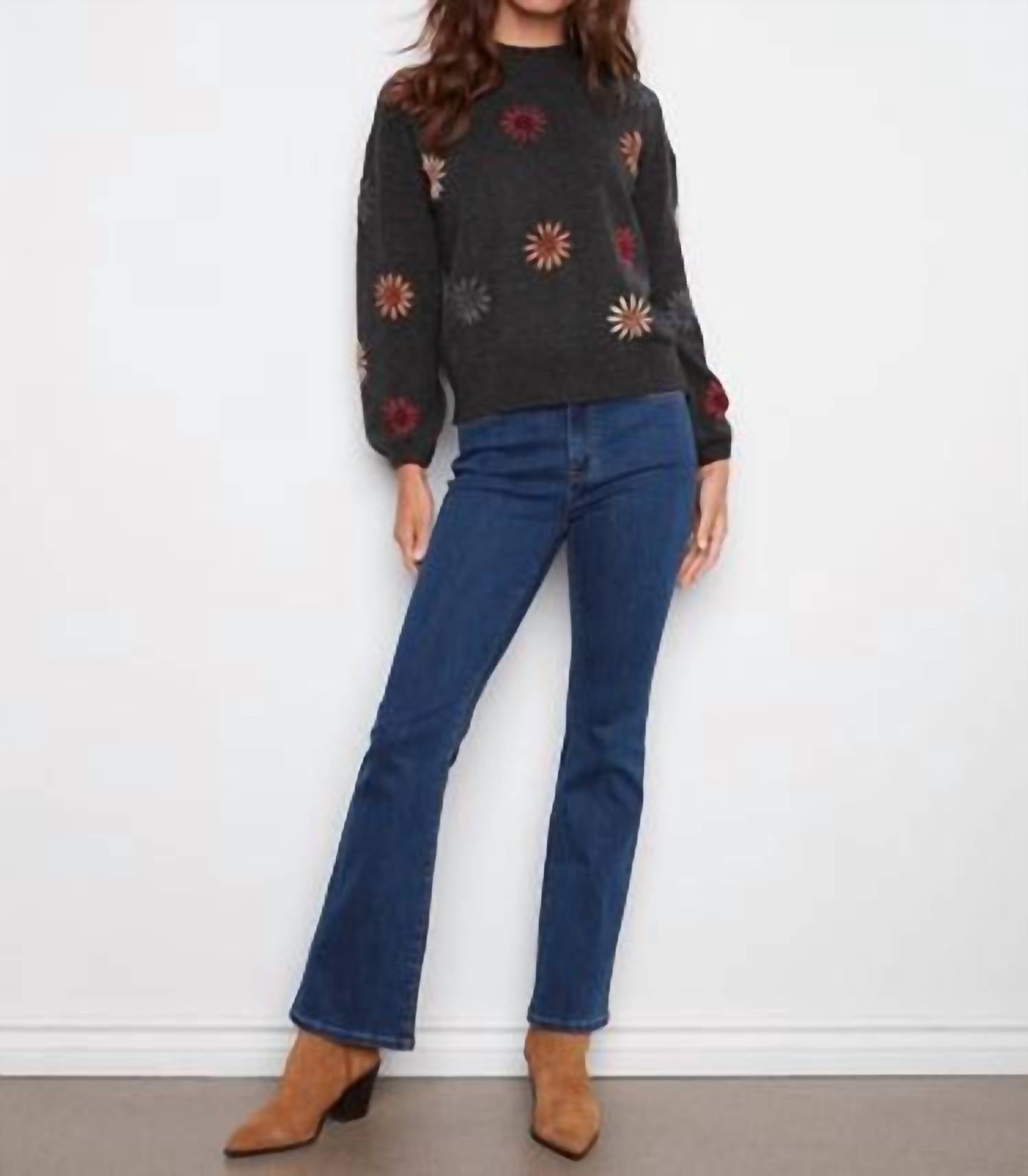 Charlie B - Mock Neck Sweater With Floral Embroidery