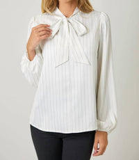 mystree Ribbon Tie Stripe Top in ivory - women's blouse - view 5