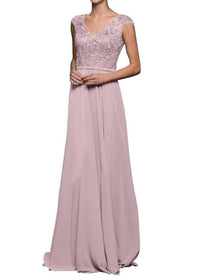 Marsoni By Colors - Women's Embellished V-neck Chiffon A-line Dress