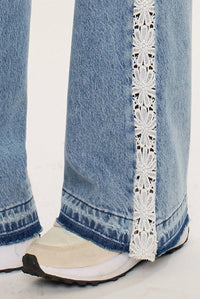 Kancan - High Rise Lace Trim Wide Leg Jean