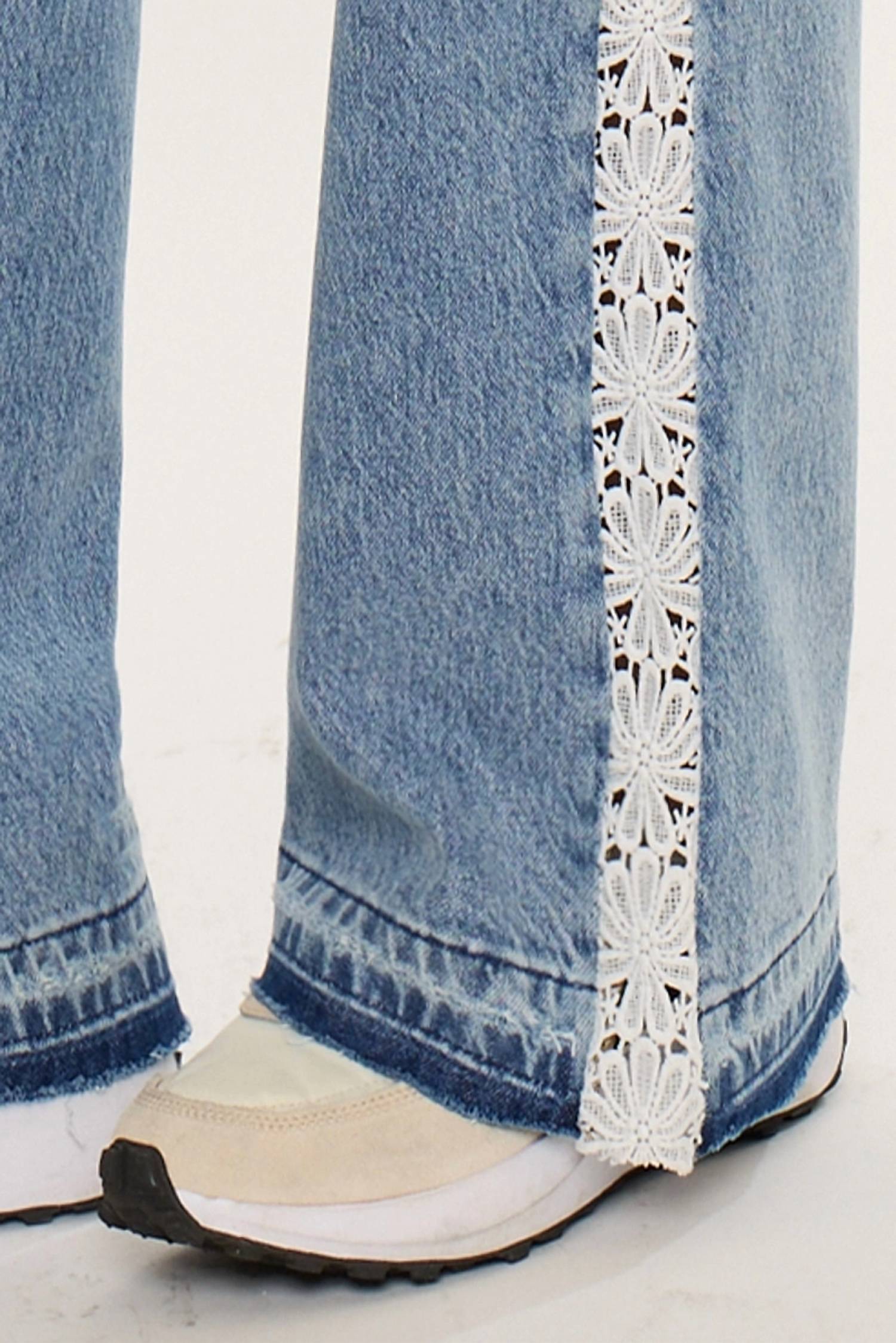 Kancan - High Rise Lace Trim Wide Leg Jean