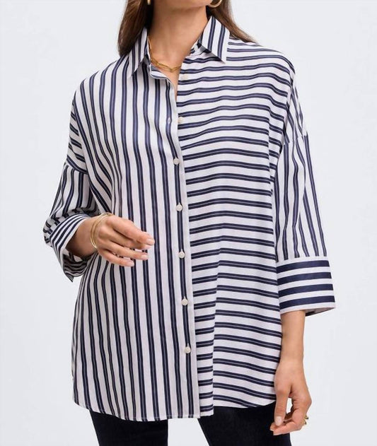 Foxcroft - Avery Double Stripe Quarter Sleeve Top