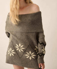 Promesa - Apres Ski Off-shoulder Foldover Alpine Sweater