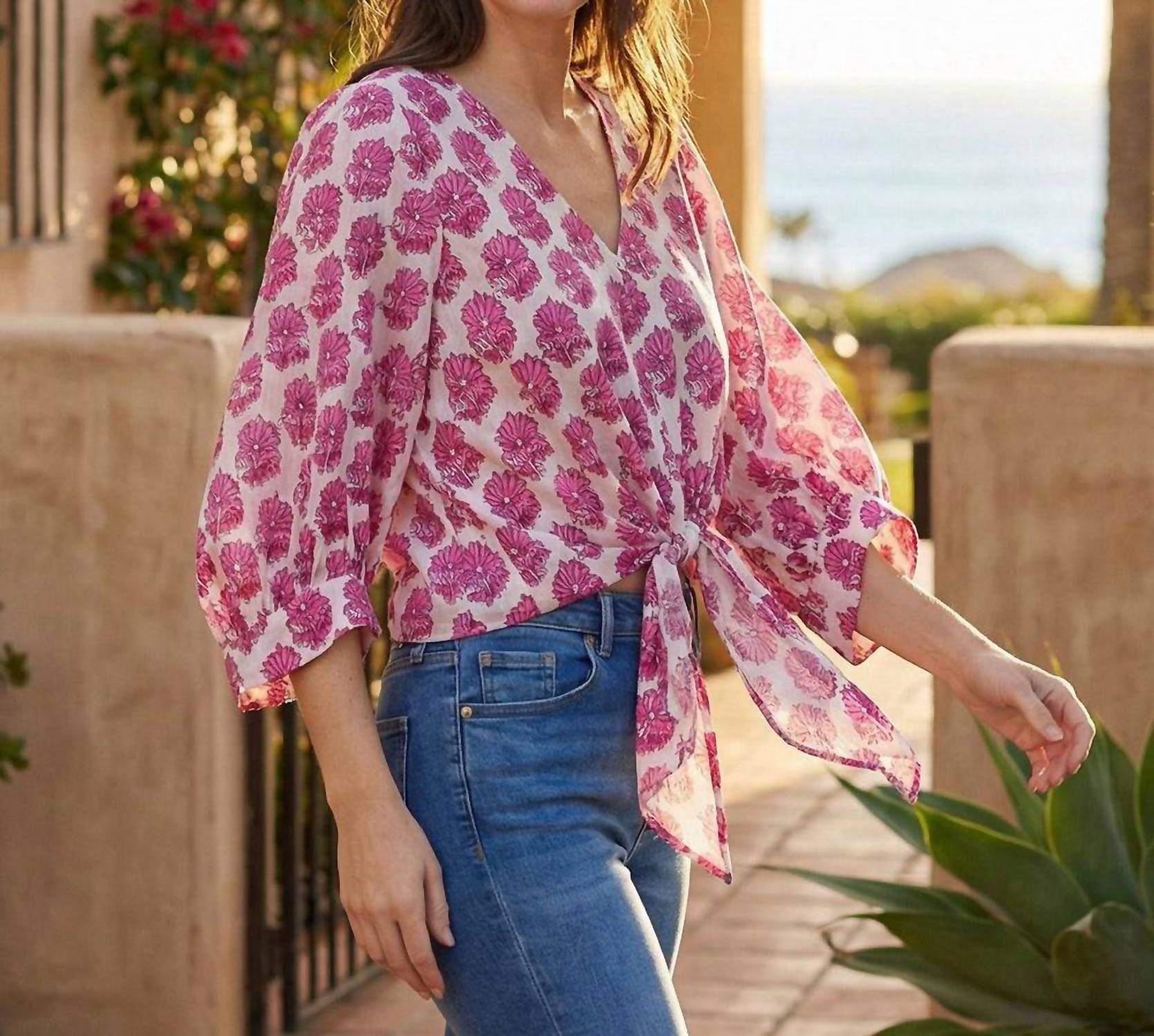 Karen Kane - Blouson Sleeve Tie-Front Top
