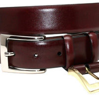 Torino Leather Men's Italian Calfskin Double Buckle Option Belt in cordovan - men's accessory - detail view