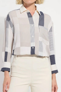 Lysse Jessica Stripe Button Up Shirt in beige - women's shirt - alternate view