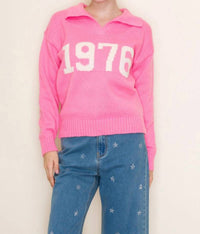 GeeGee X Lovelo 1976 Varsity Sweater Top in pink - women's sweater