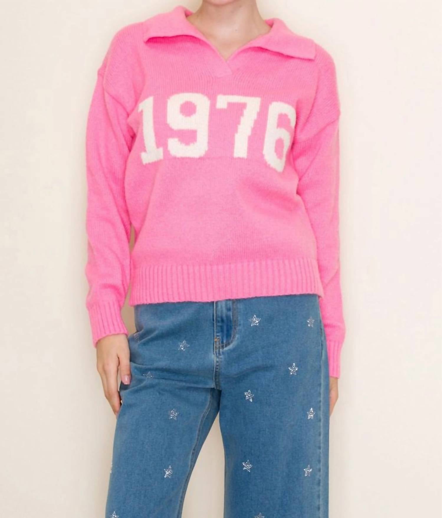 GeeGee X Lovelo 1976 Varsity Sweater Top in pink - women's sweater