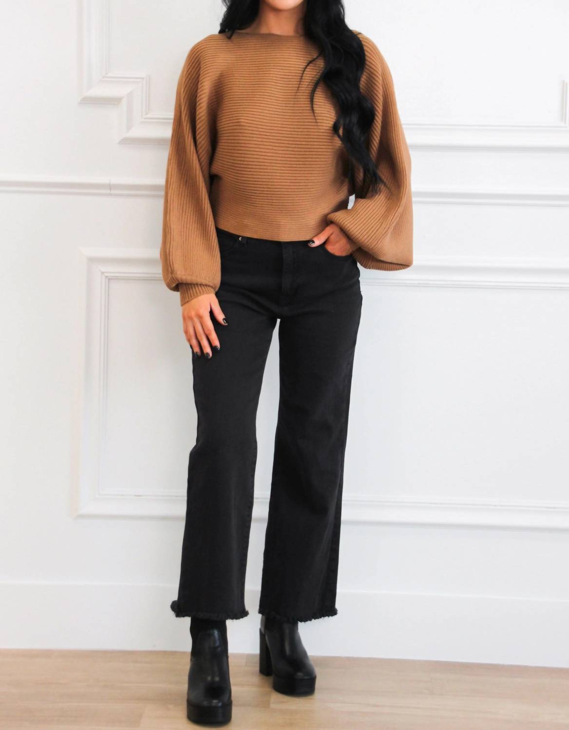 Zenana - Boat Neck Balloon Sleeve Sweater